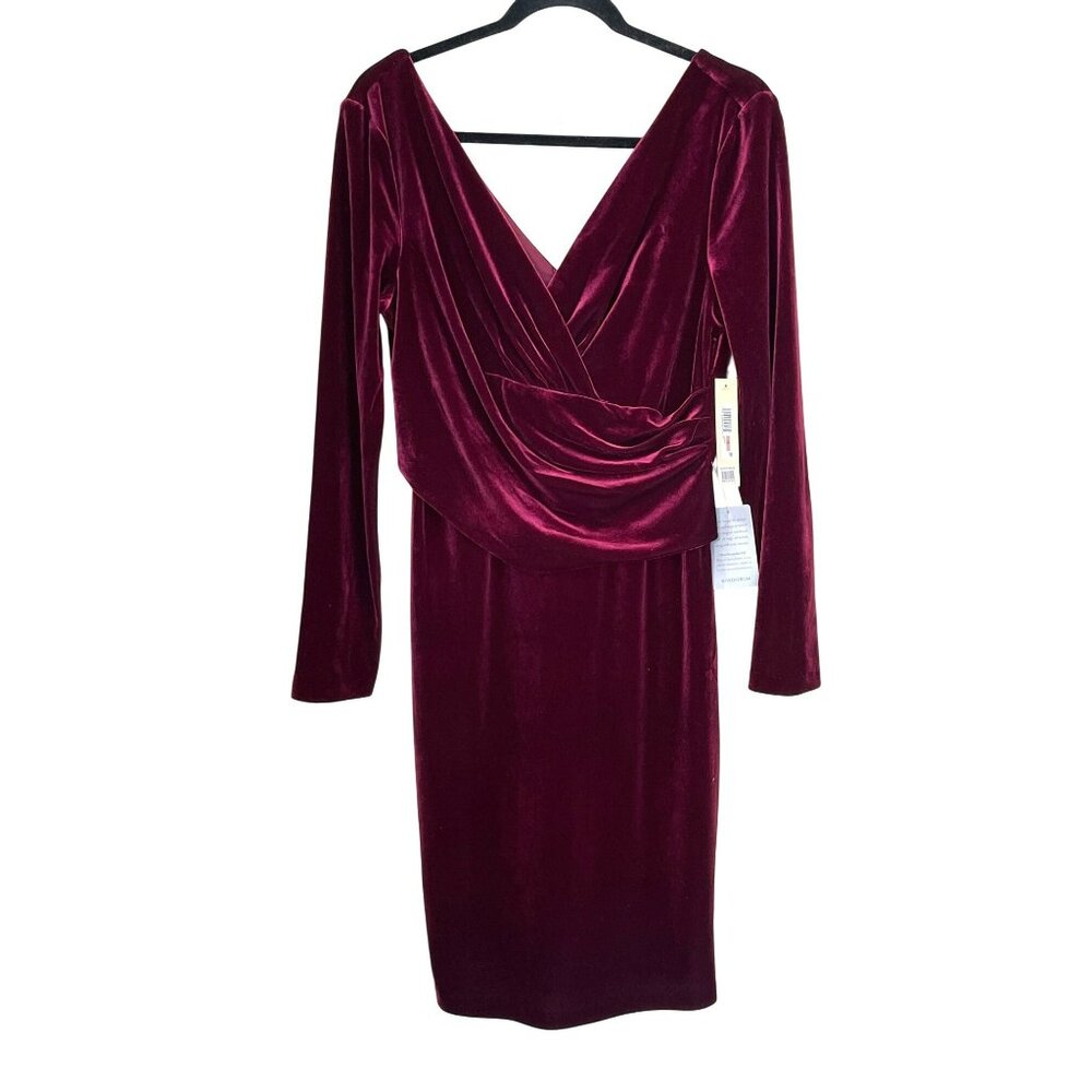 Eliza J Magenta Velour Long Sleeve Stretch Midi Dress Sz 12 NWT